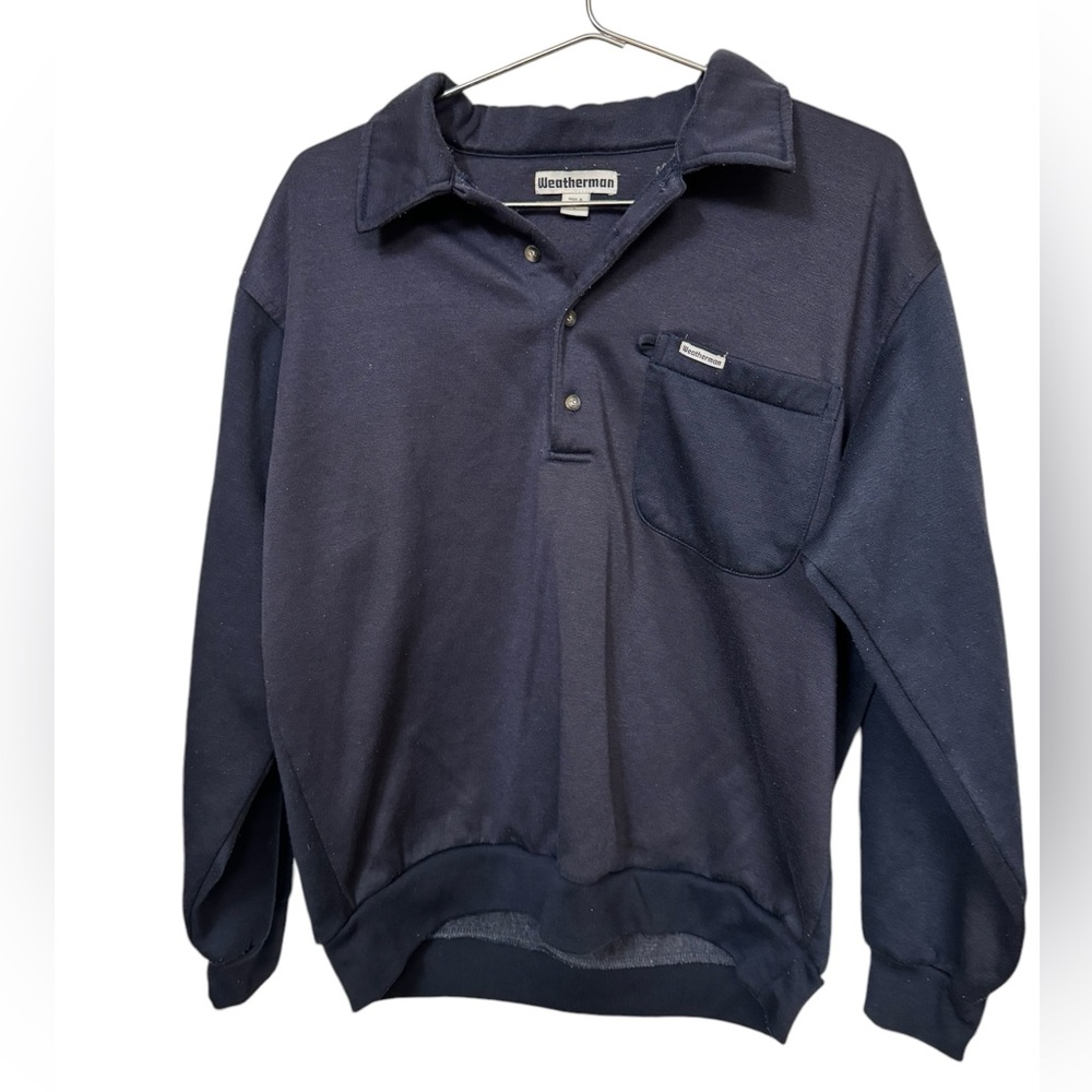 Vintage Weatherman Navy Blue Long Sleeve Retro Pullover Sweatshirt Men’s L